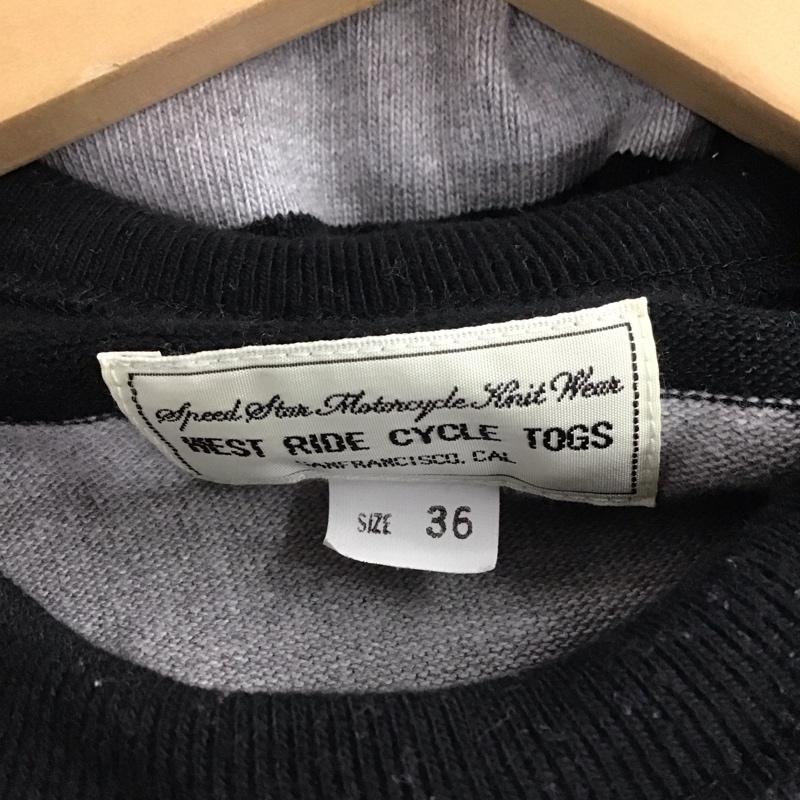 ウエストライド WESTRIDE カットソー 長袖 長袖カットソー プリントカットソー クルーネック 36 ボーダー柄 灰 / グレー / X 黒 / ブラック /  メンズ USED 古着 中古 10145677