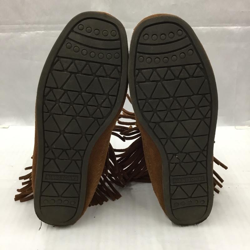ミネトンカ Minnetonka ブーツ ショートブーツ 292X バックジップブーツ earth music&ecology コラボ フリンジ 無地 茶 / ブラウン /  レディース USED 古着 中古 10105965