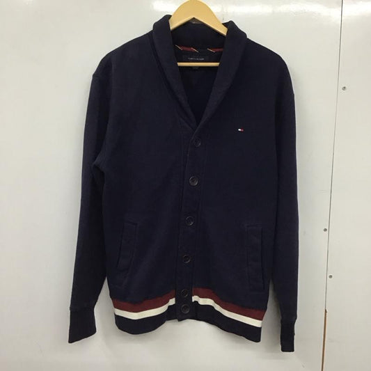 トミーヒルフィガー TOMMY HILFIGER カーディガン 長袖 長袖カーディガン スウェットカーディガン 前ボタン M ロゴ、文字 紺 / ネイビー /  メンズ USED 古着 中古 10136621
