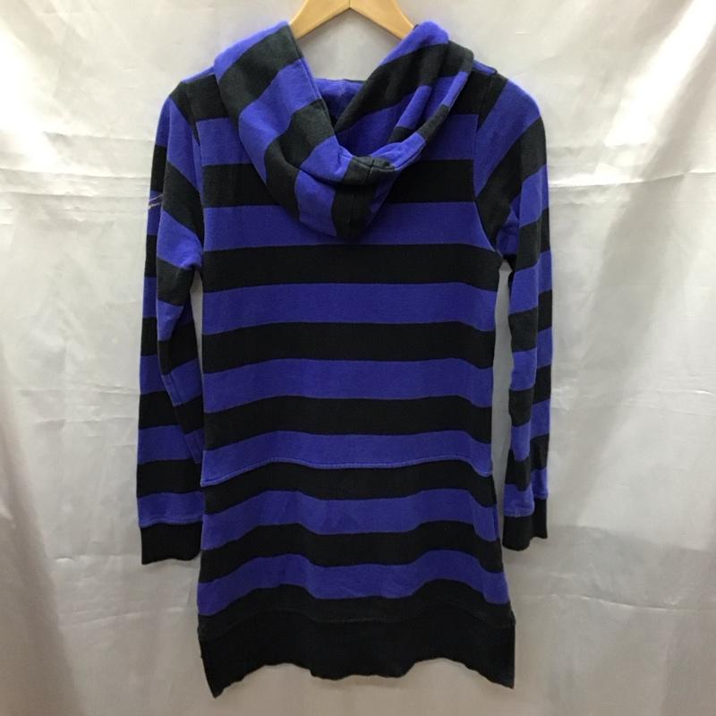 古着 USED ワンピース ひざ丈スカート TOMMY パーカーワンピース スウェット 長袖 M ボーダー柄 黒 / ブラック / X 青 / ブルー /  レディース USED 古着 中古 10114857