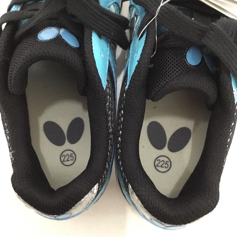 バタフライ BUTTERFLY スニーカー スニーカー NXB1300 93640 レゾライン サル 卓球シューズ 22.5cm 22.5cm ロゴ、文字 水色 / ライトブルー / X 黒 / ブラック /  レディース USED 古着 中古 10147917