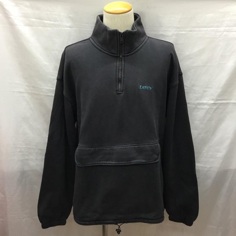 リーバイス Levi s トレーナー 長袖 A0751-0000 裏起毛 モックネック ハーフジップ スウェット M ロゴ、文字 黒 / ブラック /  メンズ USED 古着 中古 10121232