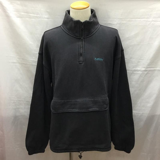 リーバイス Levi s トレーナー 長袖 A0751-0000 裏起毛 モックネック ハーフジップ スウェット M ロゴ、文字 黒 / ブラック /  メンズ USED 古着 中古 10121232