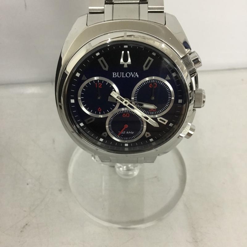 ブローバ BULOVA 腕時計 アナログ（クォーツ式） 96A185 CURV カーブ スポーツ 箱有 ロゴ、文字 銀 / シルバー / X 青 / ブルー /  メンズ USED 古着 中古 10133881