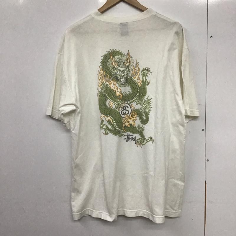 ステューシー STUSSY Tシャツ 半袖 半袖カットソー プリントTシャツ クルーネックカットソー 90s ドラゴン L プリント 白 / ホワイト /  メンズ USED 古着 中古 10146181
