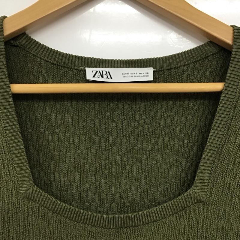 ザラ ZARA ワンピース ロングスカート 長袖ニットロングワンピース スクエアーネック タイトワンピース S 無地 カーキ / カーキ /  レディース USED 古着 中古 10136037