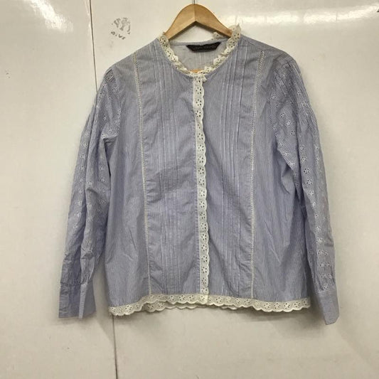 ザラウーマン ZARA WOMAN シャツ、ブラウス 長袖 長袖シャツ ノーカラーシャツ ストライプシャツ L ストライプ 白 / ホワイト / X 水色 / ライトブルー /  レディース USED 古着 中古 10129761