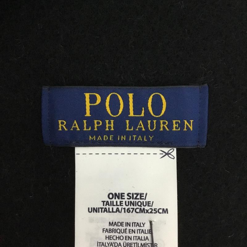 ポロラルフローレン POLO RALPH LAUREN マフラー マフラー フリンジ チェック イタリア製 ワンポイント 黒 / ブラック / X 灰 / グレー /  メンズ USED 古着 中古 10133820