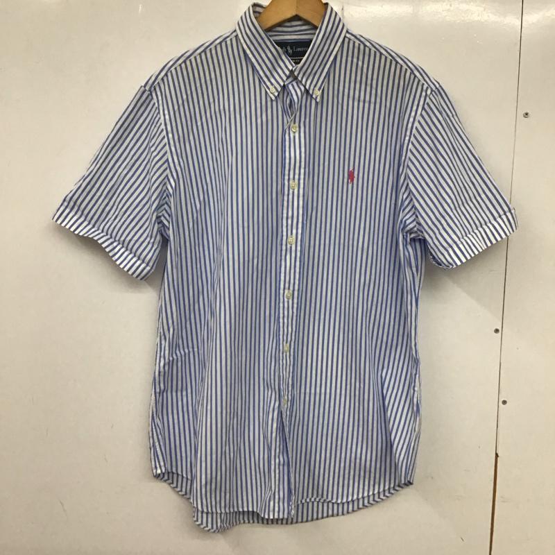 ラルフローレン RALPHLAUREN シャツ、ブラウス 半袖 ボタンダウン ストライプ L ワンポイント 白 / ホワイト / X 水色 / ライトブルー /  メンズ USED 古着 中古 10133573