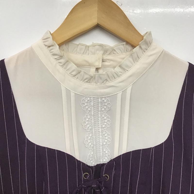 アクシーズファム axes femme ワンピース ロングスカート 長袖ロングワンピース シャツワンピース フレアスカート FREE ストライプ 紫 / パープル /  レディース USED 古着 中古 10149040