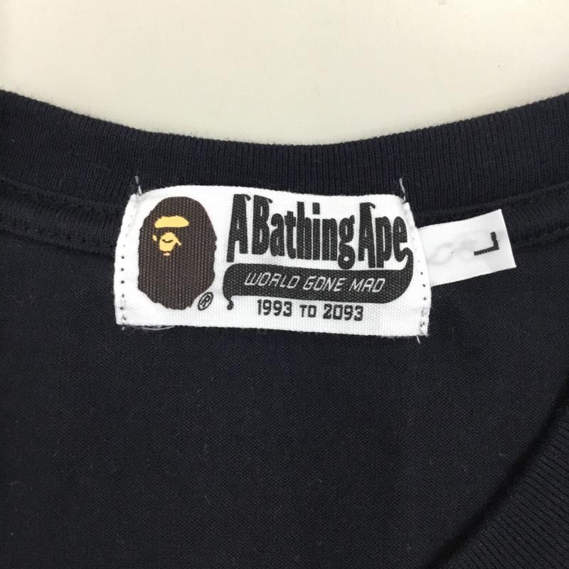 アベイシングエイプ A BATHING APE Tシャツ 半袖 半袖カットソー プリントTシャツ クルーネックカットソー L ロゴ、文字 黒 / ブラック /  メンズ USED 古着 中古 10121576