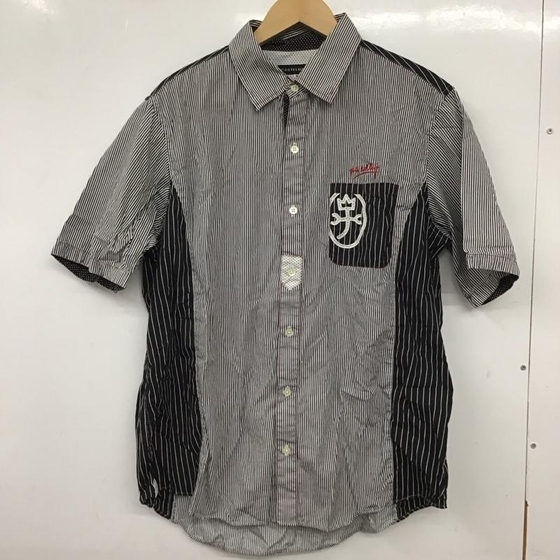 カステルバジャック CASTELBAJAC シャツ、ブラウス 半袖 半袖シャツ ストラップシャツ カジュアルシャツ 4 ストライプ 白 / ホワイト / X 黒 / ブラック /  メンズ USED 古着 中古 10137132