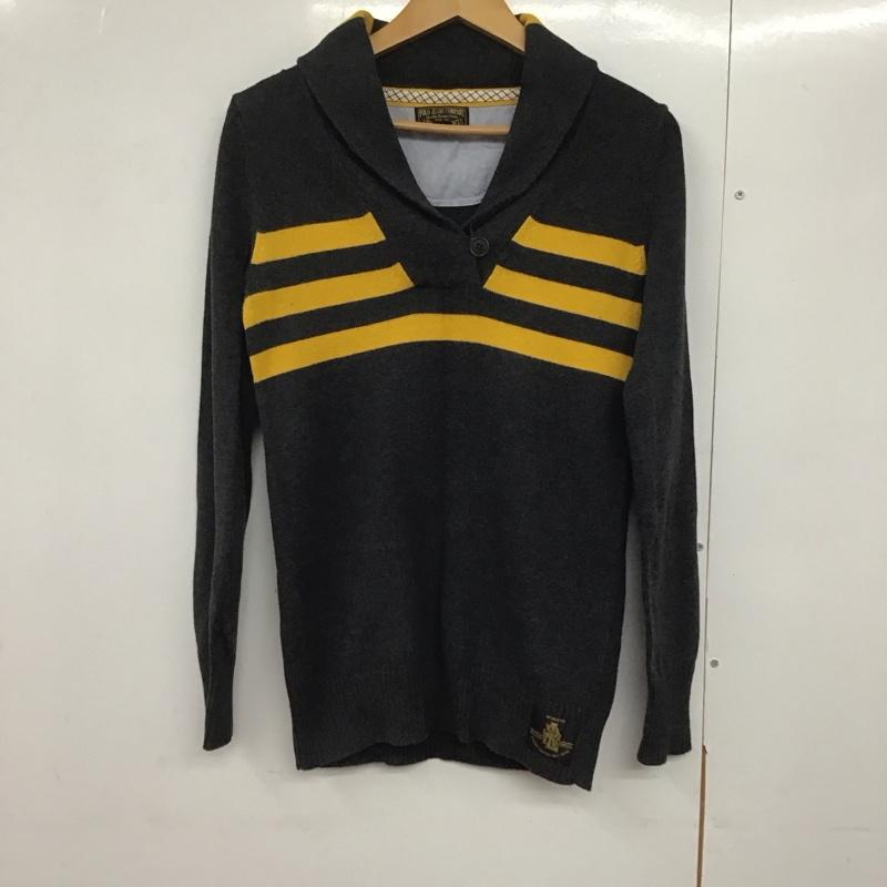 ポロジーンズカンパニー POLO JEANS COMPANY ニット、セーター 長袖 KR-WJ-YW2164 ショールカラー S ボーダー柄 ダークグレー / ダークグレー / X 黄 / イエロー /  レディース USED 古着 中古 10143842