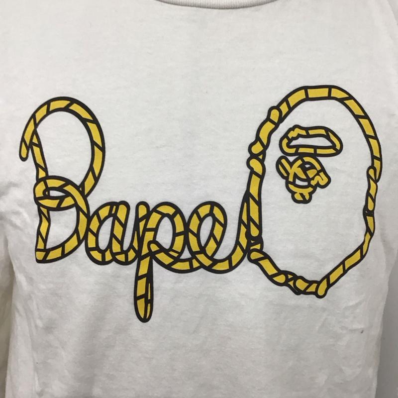 アベイシングエイプ A BATHING APE カットソー 長袖 長袖カットソー クルーネックカットソー ロングスリーブカットソー プリントTシャツ M ロゴ、文字 白 / ホワイト /  メンズ USED 古着 中古 10124704