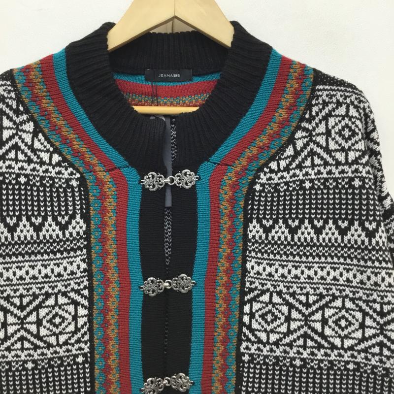 ジーナシス JEANASIS カーディガン 長袖 JS064146CF FREE 総柄 黒 / ブラック / X 赤 / レッド /  レディース USED 古着 中古 10141094