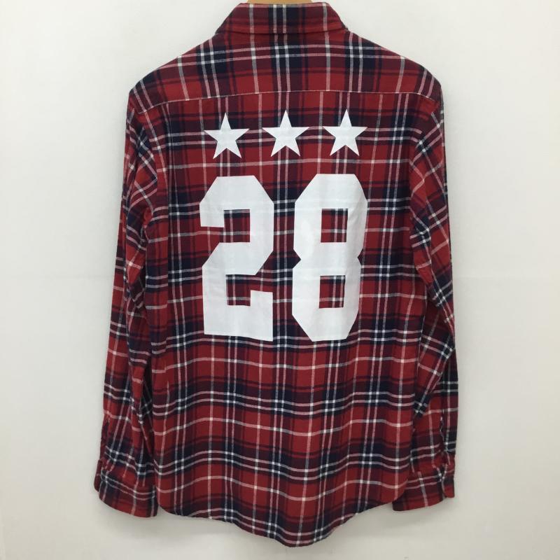モンキータイム MONKEY TIME シャツ、ブラウス 長袖 monkey time MT ∴ ナンバー プリント ビエラチェック シャツ 1 チェック 赤 / レッド /  メンズ USED 古着 中古 10135896