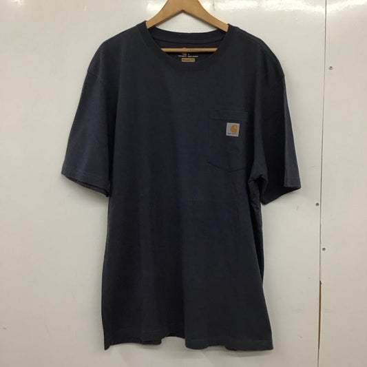 カーハート Carhartt Tシャツ 半袖 半袖カットソー プリントTシャツ クルーネックカットソー L ロゴ、文字 紺 / ネイビー /  メンズ USED 古着 中古 10137661