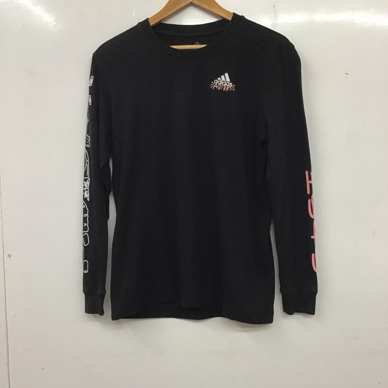 アディダス adidas カットソー 長袖 長袖カットソー プリントカットソー クルーネック M ロゴ、文字 黒 / ブラック /  メンズ USED 古着 中古 10135847
