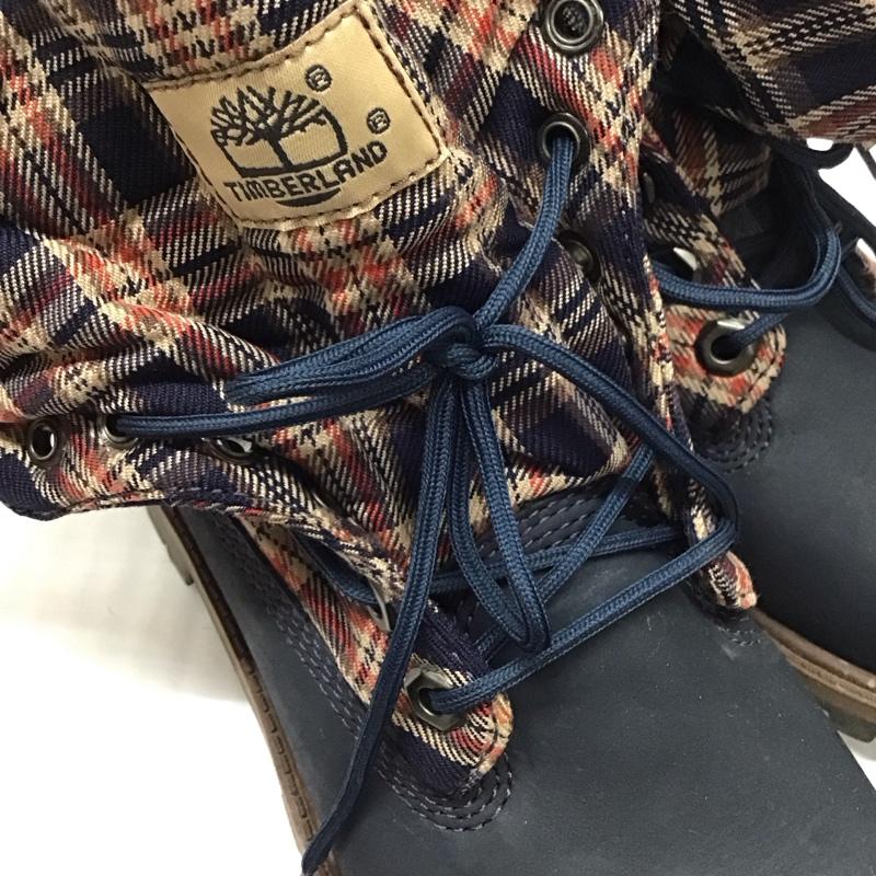 ティンバーランド Timberland ブーツ ショートブーツ 36987M 2WAYブーツ 23cm 23.0cm チェック 紺 / ネイビー /  レディース USED 古着 中古 10118138