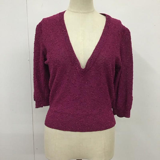 ザラ ZARA カットソー 半袖 4331 101 671 Vネック 半袖ニット S 無地 えんじ / ワインレッド /  レディース USED 古着 中古 10116662