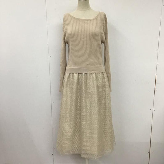オペークドットクリップ OPAQUE.CLIP ワンピース ロングスカート 637-56008 リブニット チュールレースドッキングワンピース M 無地 ベージュ / ベージュ /  レディース USED 古着 中古 10123040