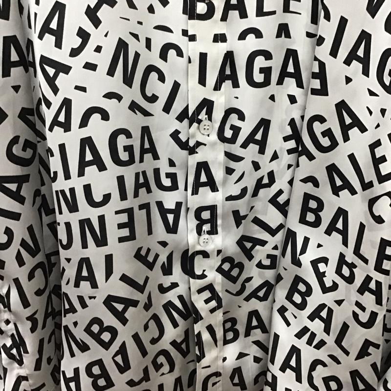 バレンシアガ BALENCIAGA シャツ、ブラウス 長袖 長袖シャツ プリントシャツ カラーシャツ 総柄 36 ロゴ、文字 白 / ホワイト / X 黒 / ブラック /  メンズ USED 古着 中古 10146543