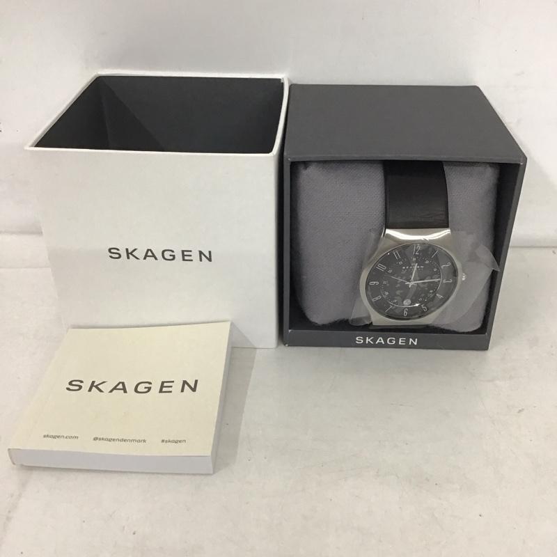 スカーゲン SKAGEN 腕時計 アナログ（クォーツ式） 233XXLSLB レザーベルト 箱有 ロゴ、文字 黒 / ブラック /  メンズ USED 古着 中古 10134346