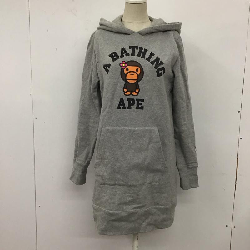 アベイシングエイプ A BATHING APE ワンピース ひざ丈スカート スウェットワンピース XS 無地 灰 / グレー /  レディース USED 古着 中古 10111416
