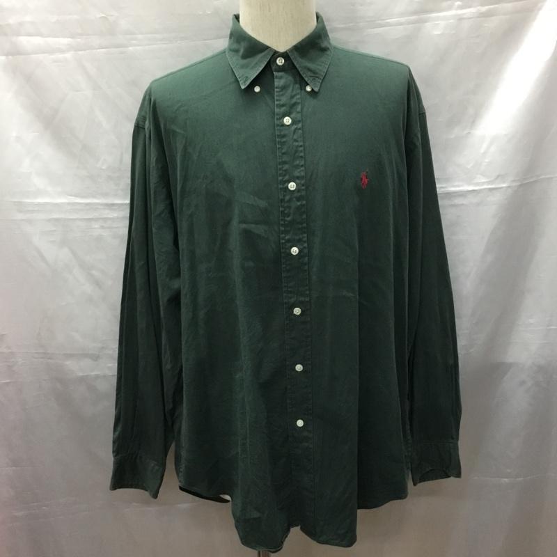 ラルフローレン RALPHLAUREN シャツ、ブラウス 長袖 長袖シャツ カラーシャツ 長袖カットソー ボタンダウンシャツ L ロゴ、文字 緑 / グリーン /  メンズ USED 古着 中古 10114840