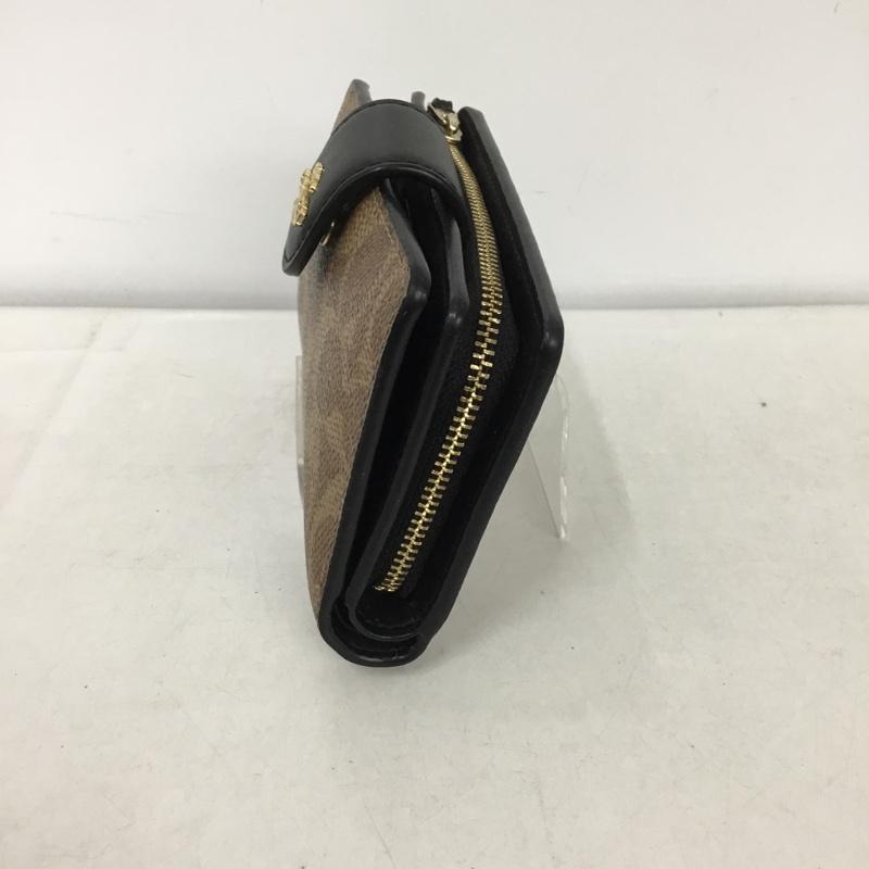 コーチ COACH 財布 二つ折り シグネチャー ロゴ、文字 ベージュ / ベージュ / X 黒 / ブラック /  レディース USED 古着 中古 10147134