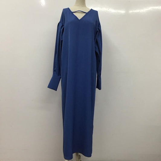 ミエット miette ワンピース ロングスカート XX0539 タックスリーブVネックワンピース FREE 無地 青 / ブルー /  レディース USED 古着 中古 10112946