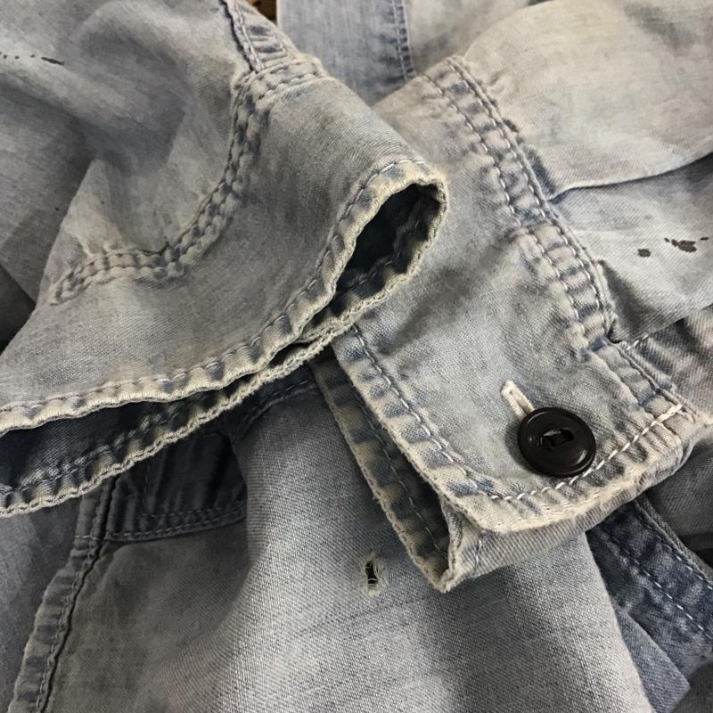 クラクト CLUCT シャツ、ブラウス 長袖 長袖デニムシャツ カラーシャツ 長袖シャツ L ダメージ加工 インディゴ / インディゴ /  メンズ USED 古着 中古 10140726