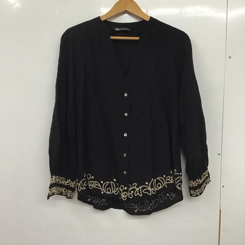 ザラ ZARA シャツ、ブラウス 長袖 長袖シャツ ノーカラーシャツ 刺繍シャツ XS 刺繍 黒 / ブラック /  レディース USED 古着 中古 10136784