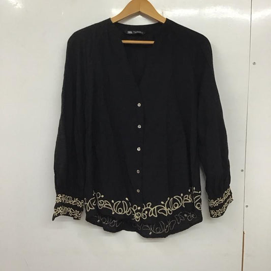 ザラ ZARA シャツ、ブラウス 長袖 長袖シャツ ノーカラーシャツ 刺繍シャツ XS 刺繍 黒 / ブラック /  レディース USED 古着 中古 10136784