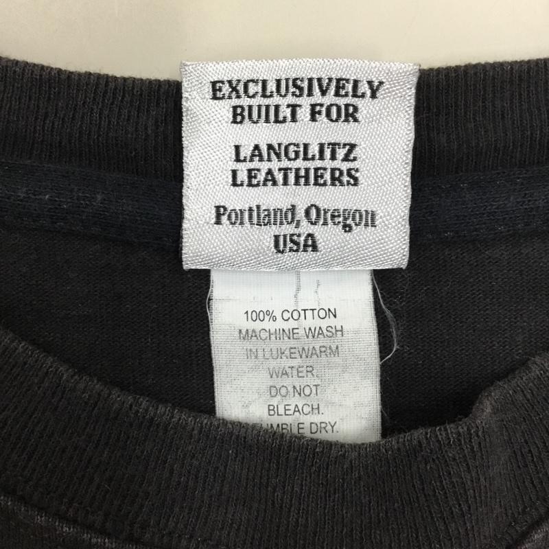 ラングリッツレザーズ Langlitz Leathers Tシャツ 半袖 半袖カットソー プリントTシャツ クルーネックカットソー S ロゴ、文字 黒 / ブラック /  メンズ USED 古着 中古 10116714