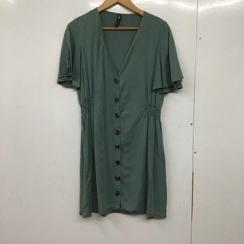 ザラ ZARA ワンピース ひざ丈スカート 半袖ワンピース フロントボタン M 無地 カーキ / カーキ /  レディース USED 古着 中古 10145175