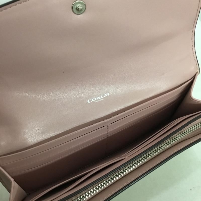 コーチ COACH 財布 長財布 F54022 シグネチャー ロゴ、文字 桃 / ピンク / X ベージュ / ベージュ /  レディース USED 古着 中古 10145884