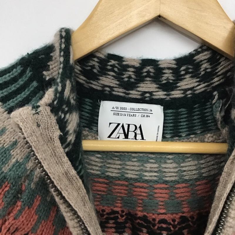 ザラ ZARA カーディガン 長袖 ジップアップ長袖ニットジャケット アウター プリント ベージュ / ベージュ /  ガールズ USED 古着 中古 10144307
