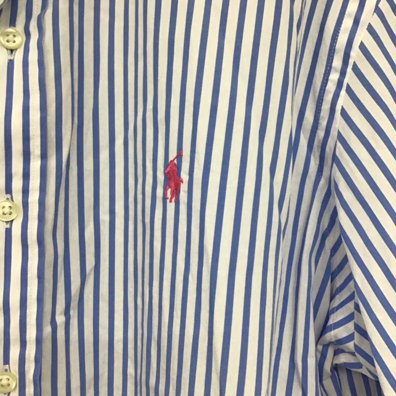 ラルフローレン RALPHLAUREN シャツ、ブラウス 半袖 ボタンダウン ストライプ L ワンポイント 白 / ホワイト / X 水色 / ライトブルー /  メンズ USED 古着 中古 10133573