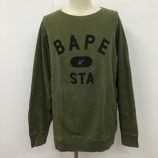 アベイシングエイプ A BATHING APE トレーナー 長袖 長袖トレーナー スウェット クルーネック リブスウェットカットソー L プリント カーキ / カーキ /  メンズ USED 古着 中古 10109801