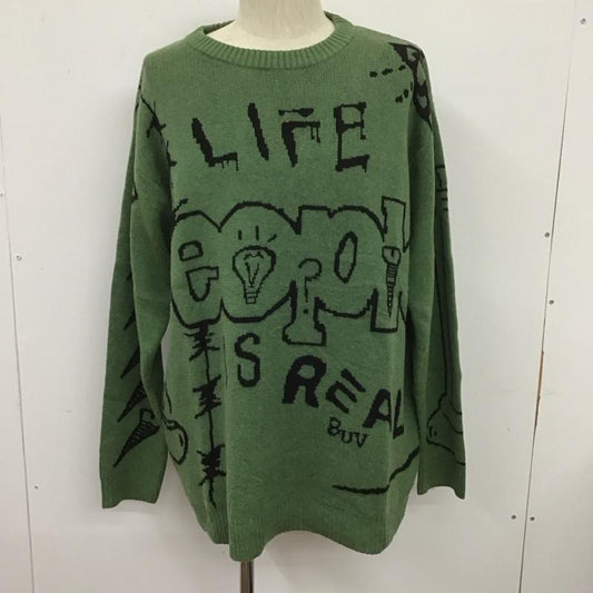 リアルバイ REAL BUY ニット、セーター 長袖 M ロゴ、文字 カーキ / カーキ /  メンズ USED 古着 中古 10106415