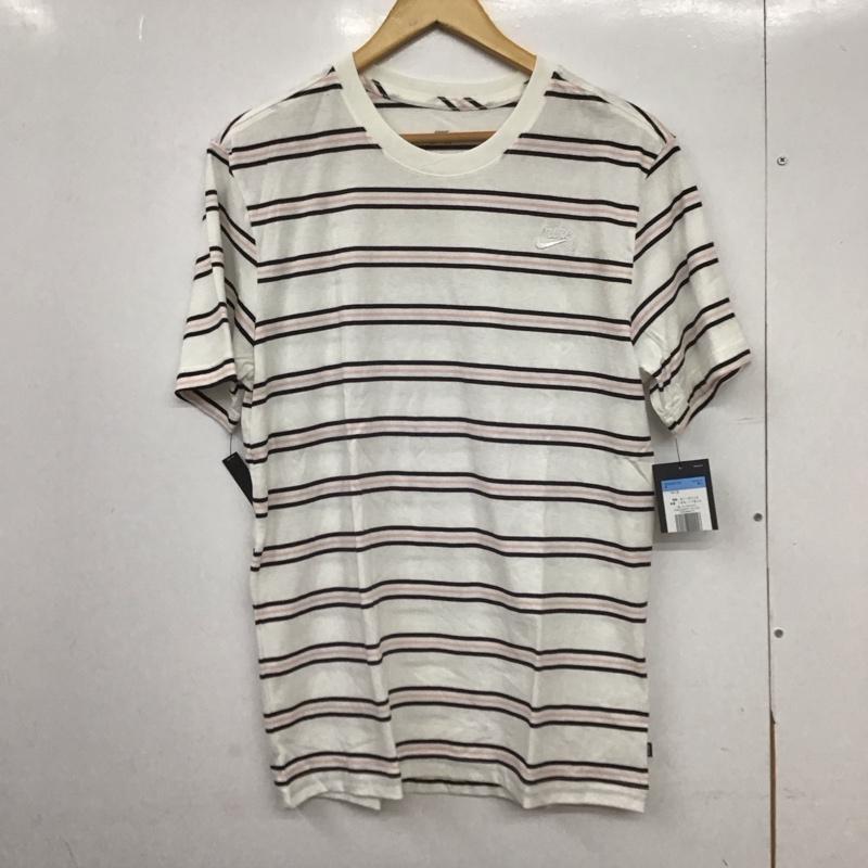 ナイキ NIKE Tシャツ 半袖 半袖カットソー プリントTシャツ クルーネックカットソー M ボーダー柄 白 / ホワイト /  メンズ USED 古着 中古 10148736