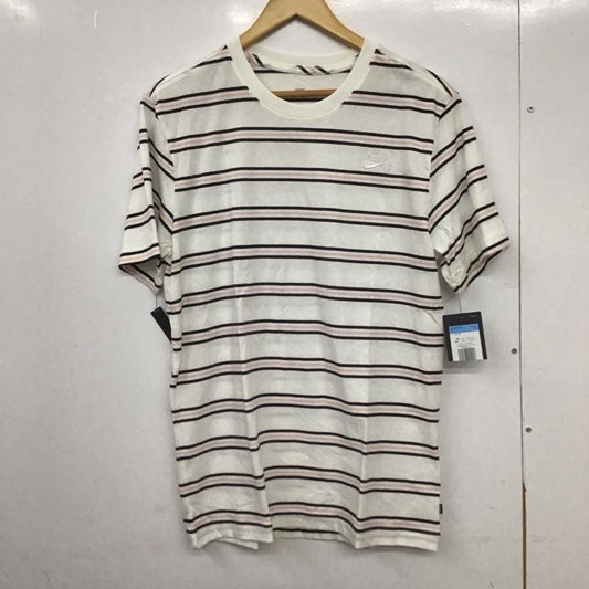 ナイキ NIKE Tシャツ 半袖 半袖カットソー プリントTシャツ クルーネックカットソー M ボーダー柄 白 / ホワイト /  メンズ USED 古着 中古 10148736