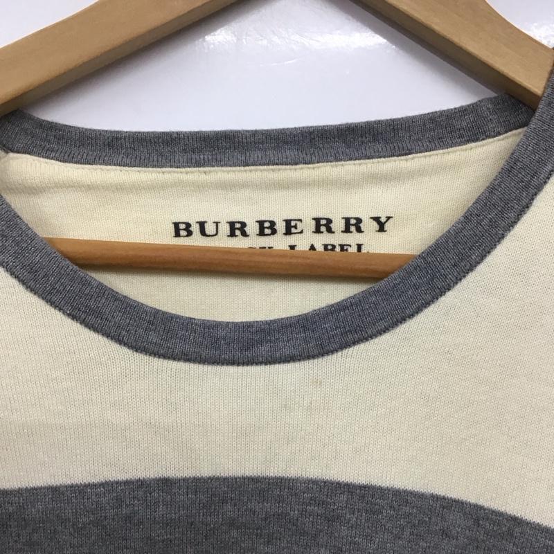 バーバリーブラックレーベル BURBERRY BLACK LABEL ニット、セーター 長袖 長袖ニットカットソー クルーネック セーター 3 ボーダー柄 灰 / グレー / X 白 / ホワイト /  メンズ USED 古着 中古 10140541