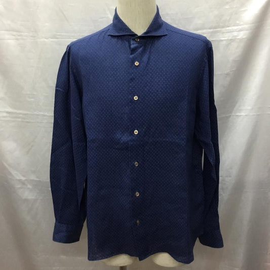 カマクラシャツ 鎌倉シャツ シャツ、ブラウス 長袖 長袖シャツ カラーシャツ ポケットシャツ 長袖カットソー L 総柄 紺 / ネイビー /  メンズ USED 古着 中古 10119402