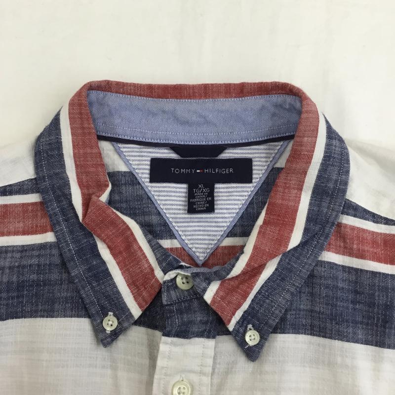 トミーヒルフィガー TOMMY HILFIGER シャツ、ブラウス 長袖 TOMMY HILFIGER 長袖シャツ XL ボーダー柄 白 / ホワイト / X 青 / ブルー / X 赤 / レッド /  メンズ USED 古着 中古 10128711