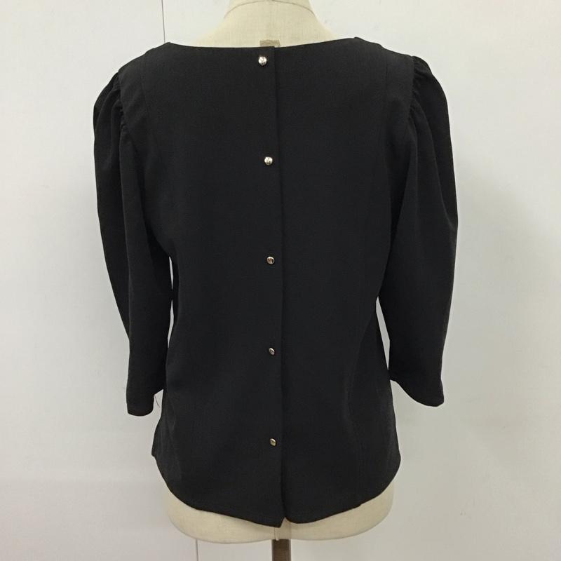 インデックス index カットソー 七分袖 C58-14226 リップルバックボタントップス M 無地 黒 / ブラック /  レディース USED 古着 中古 10118827