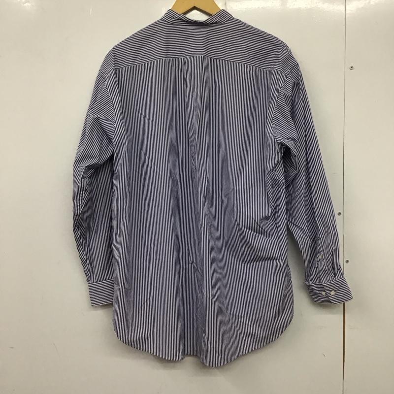ユニクロ UNIQLO シャツ、ブラウス 長袖 331-436115 スーピマコットンオーバーサイズスタンドカラーシャツ 長袖シャツ M ストライプ 白 / ホワイト / X 青 / ブルー /  メンズ USED 古着 中古 10138219
