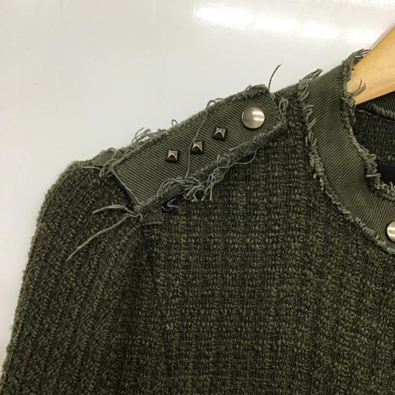 ザラ ZARA ジャケット、上着 ジャンパー、ブルゾン 8061 900 505 ノーカラー ライダース スタッズ M 無地 カーキ / カーキ /  レディース USED 古着 中古 10138988
