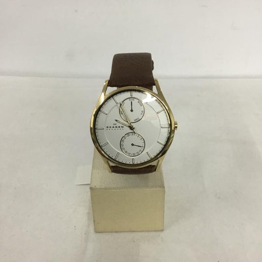 スカーゲン SKAGEN 腕時計 アナログ（クォーツ式） SKW6066 レザーベルト ロゴ、文字 茶 / ブラウン / X 金 / ゴールド /  メンズ USED 古着 中古 10134984